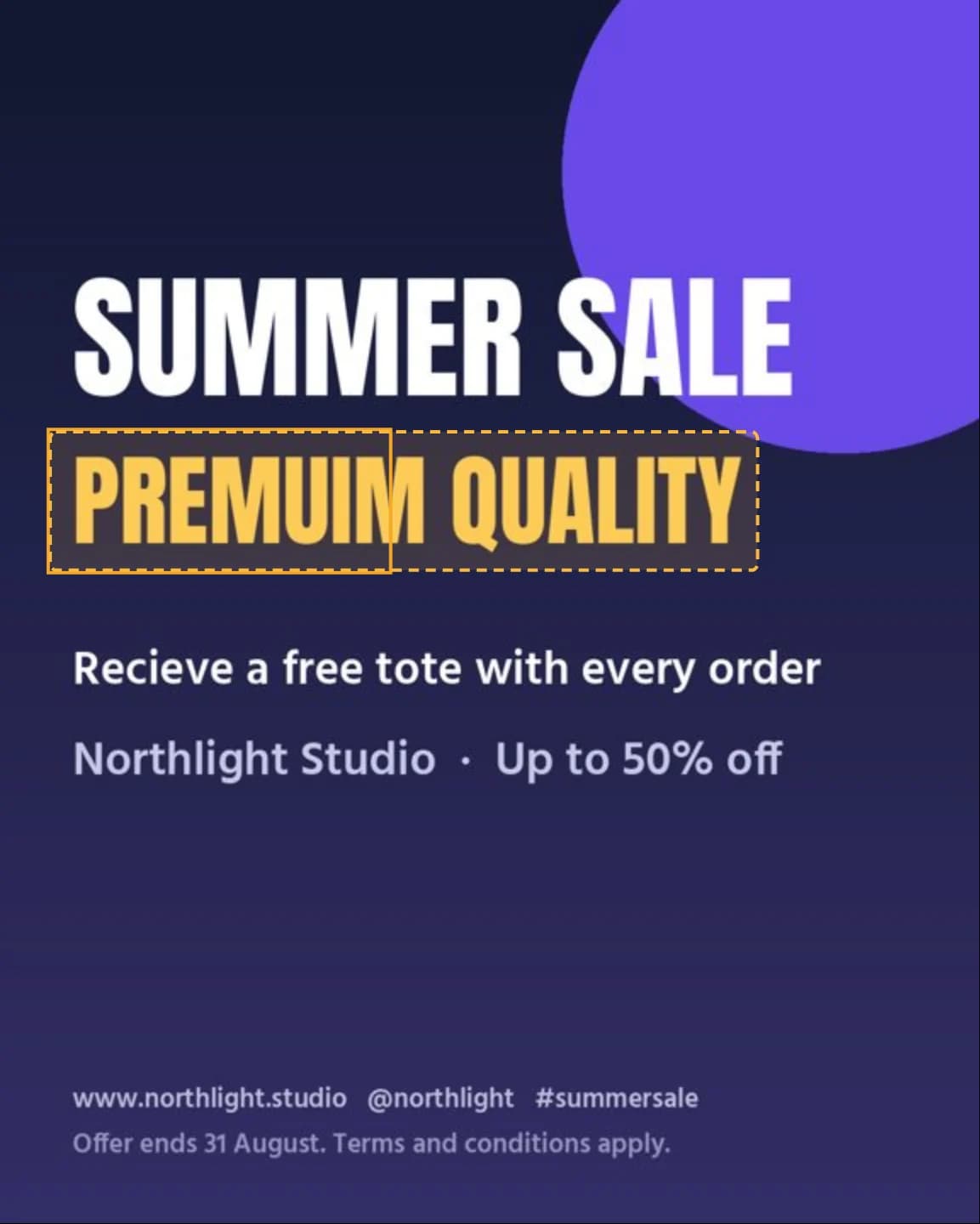 Summer sale poster with the misspelt word PREMUIM
